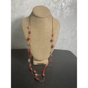 Loft Colorful Shades of Pink Beads Necklace With Gold-Tone Chain